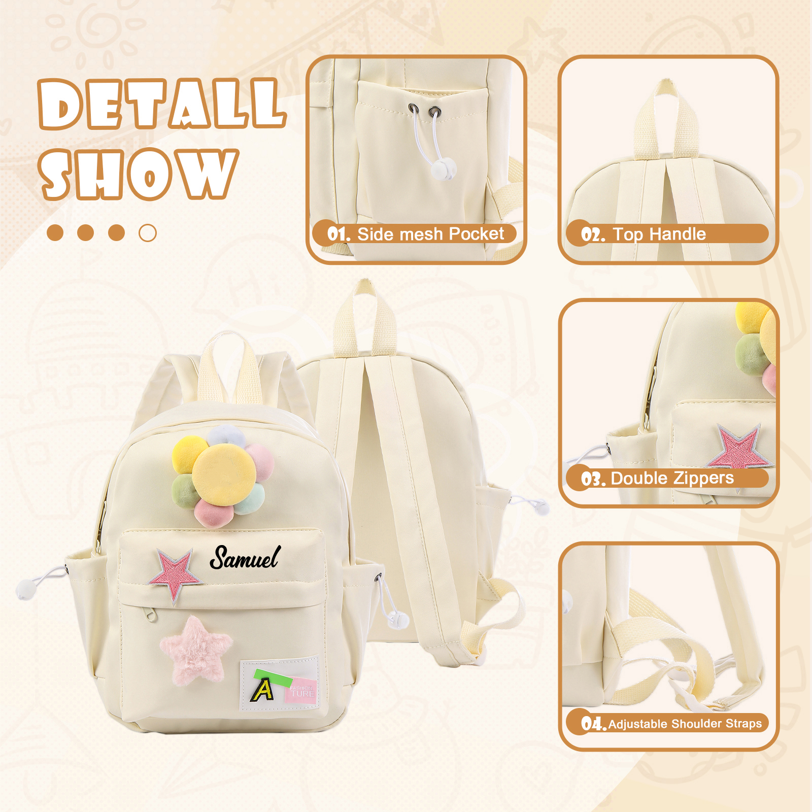 Cartable Sac à Dos Fleur pour Enfant 1 Prénom Personnalisé Sac maternelle