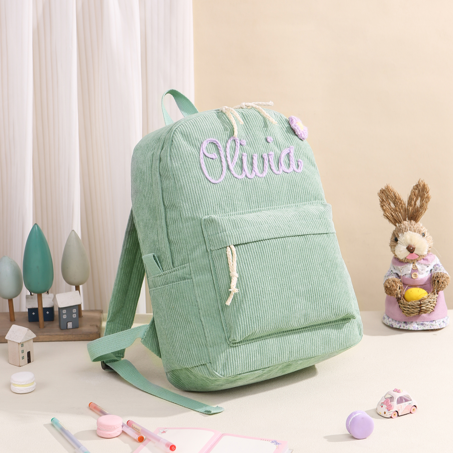 Cartable à Dos en Velours Personnalisé avec 1 Prénom Sac à Dos pour Enfant | Jessemade