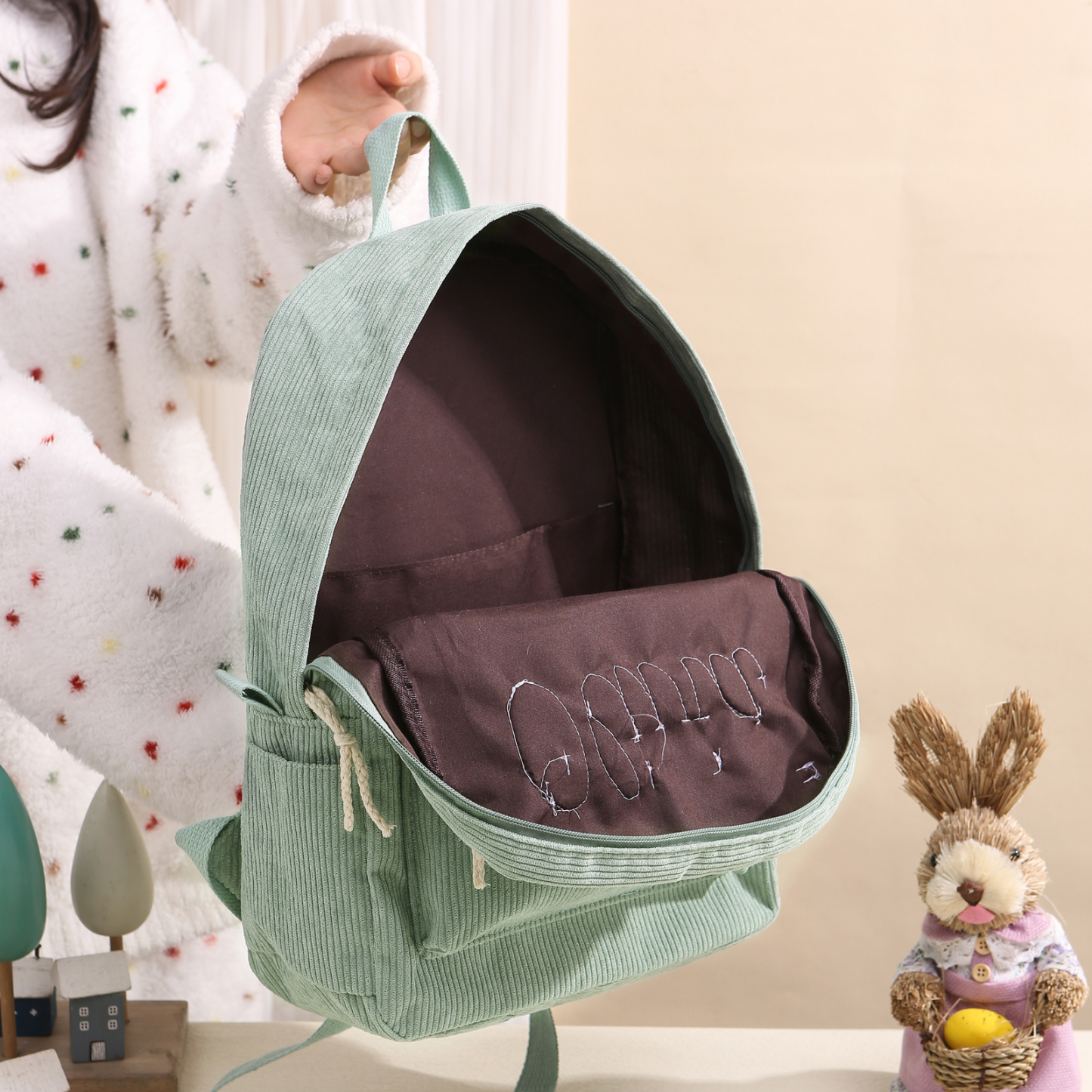 Cartable à Dos en Velours Personnalisé avec 1 Prénom Sac à Dos pour Enfant | Jessemade