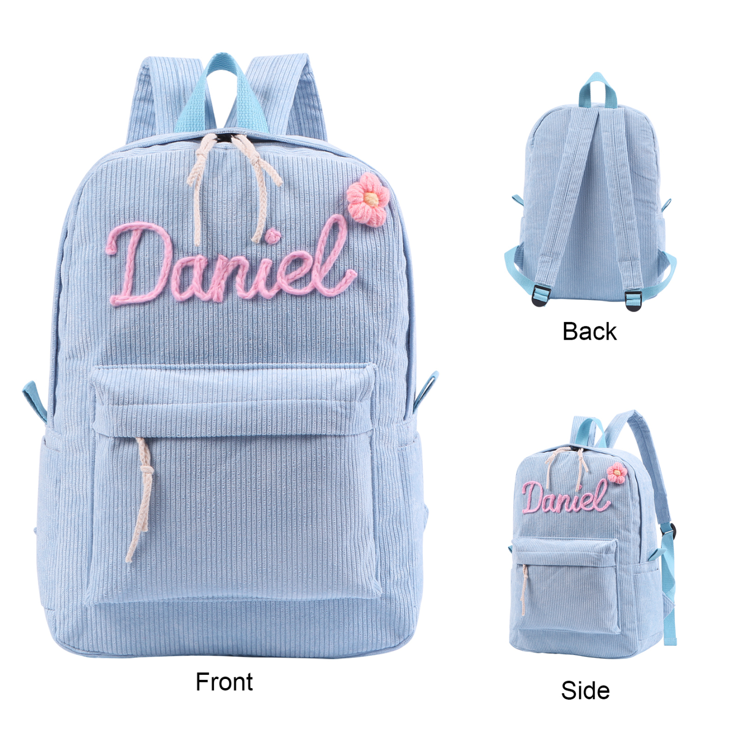 Cartable à Dos en Velours Personnalisé avec 1 Prénom Sac à Dos pour Enfant | Jessemade
