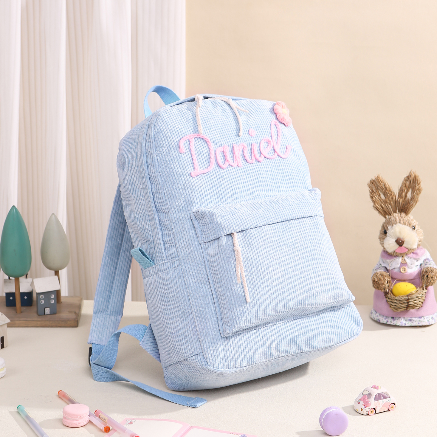 Cartable à Dos en Velours Personnalisé avec 1 Prénom Sac à Dos pour Enfant | Jessemade