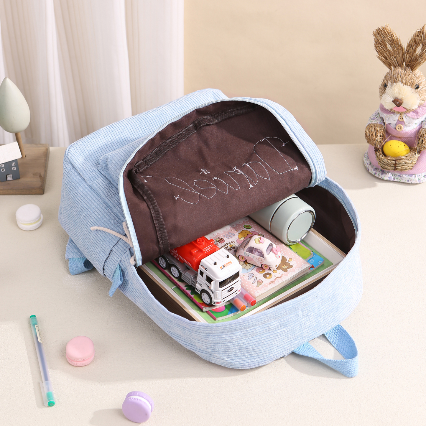 Cartable à Dos en Velours Personnalisé avec 1 Prénom Sac à Dos pour Enfant | Jessemade