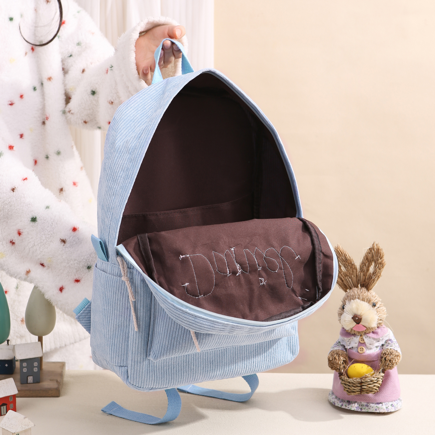 Cartable à Dos en Velours Personnalisé avec 1 Prénom Sac à Dos pour Enfant | Jessemade