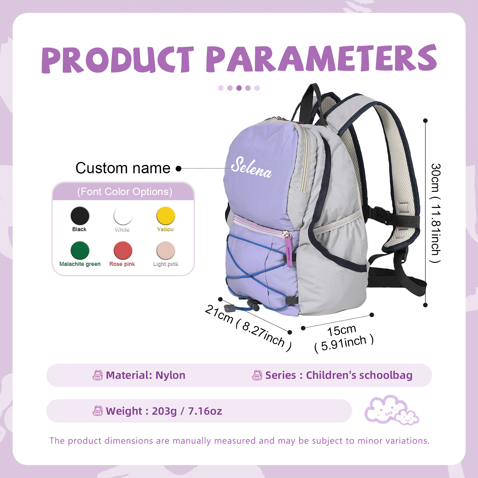 Sac à dos en Nylon personnalisé avec 1 Prénom, Couleur au Choix – Cadeau pour Enfant | Jessemade