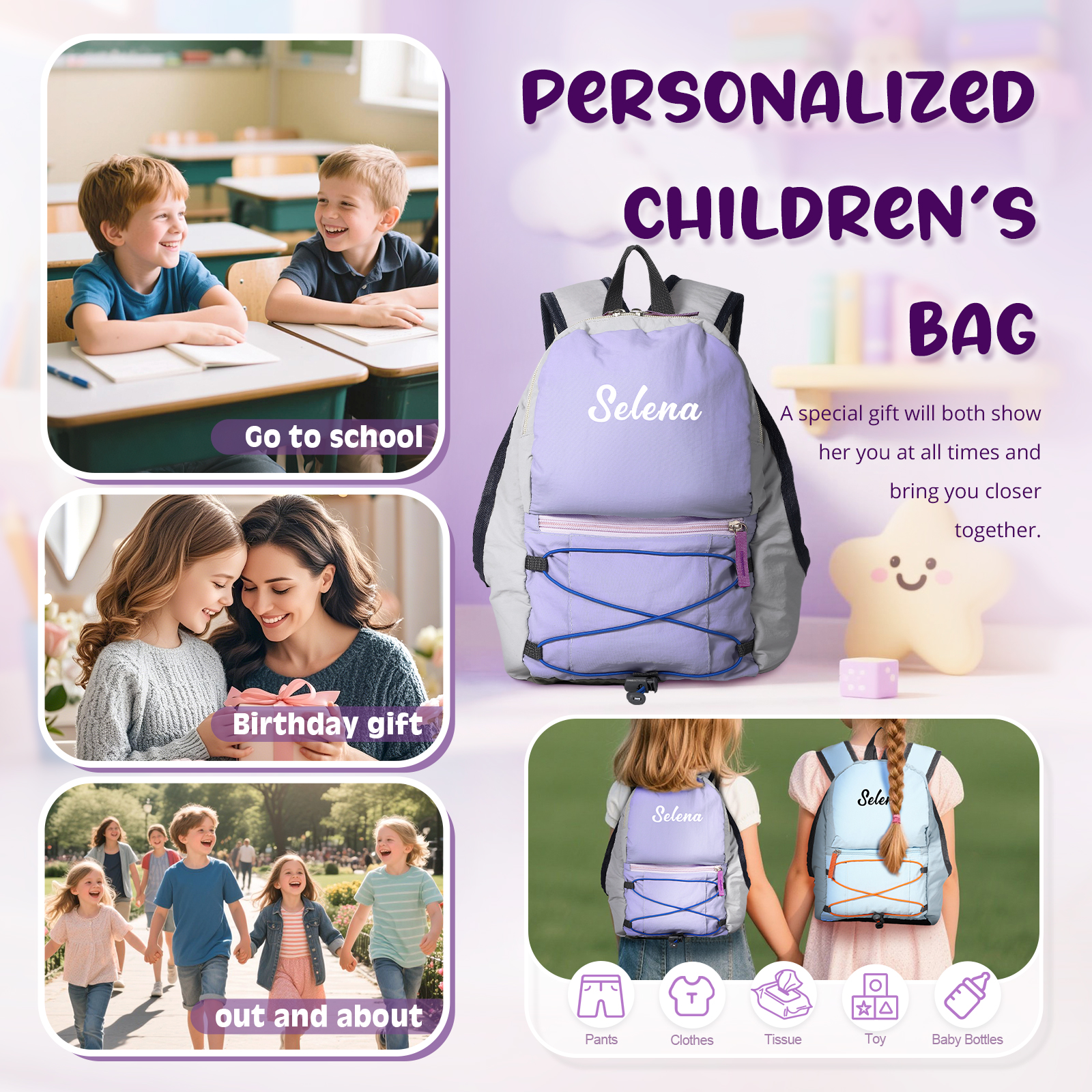 Sac à dos en Nylon personnalisé avec 1 Prénom, Couleur au Choix – Cadeau pour Enfant | Jessemade