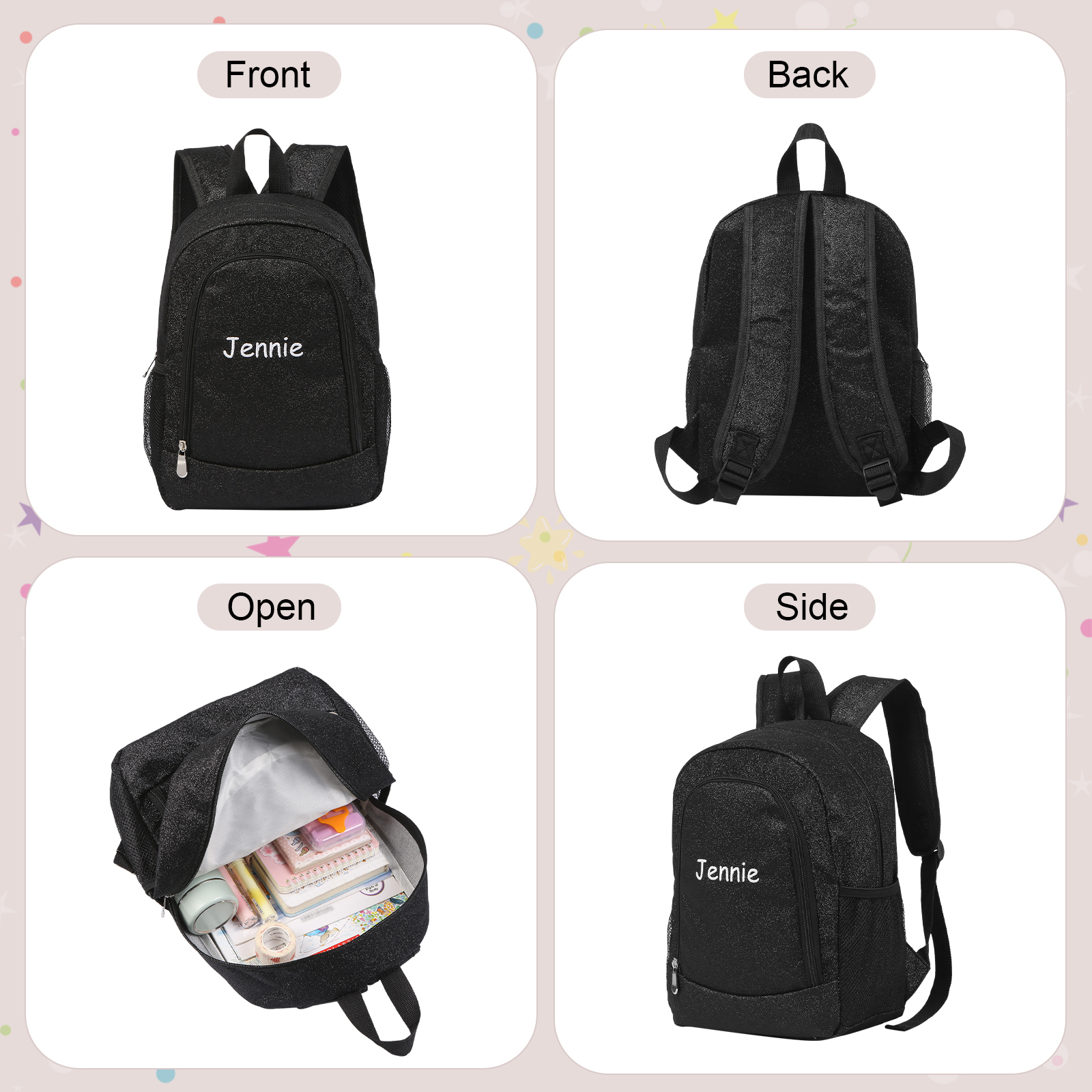 Sac à dos Personnalisable avec 1 Prénom et Choix de Couleur du Nom | Jessemade