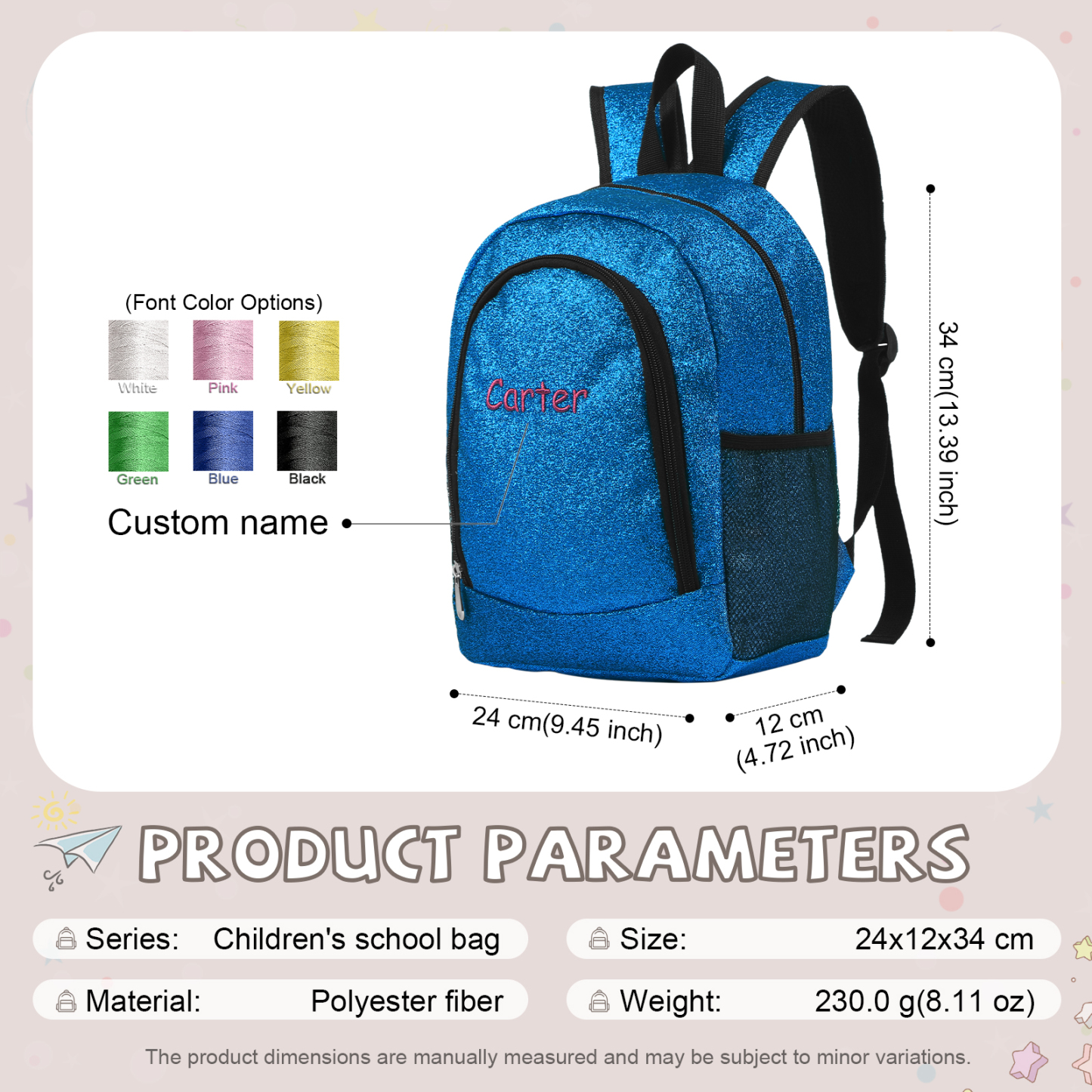 Sac à dos Personnalisable avec 1 Prénom et Choix de Couleur du Nom | Jessemade