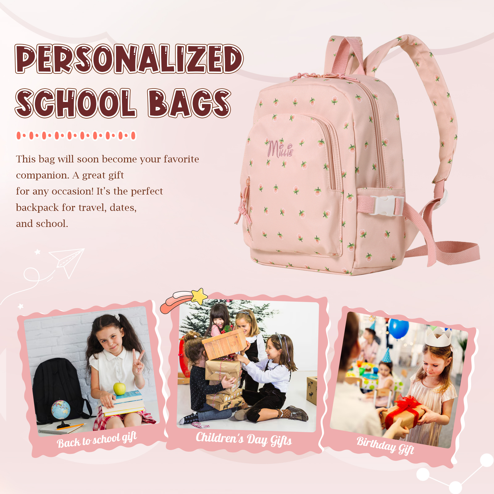 Sac à dos personnalisé avec 1 Prénom et Couleur au Choix – Cadeau pour Enfant | Jessemade