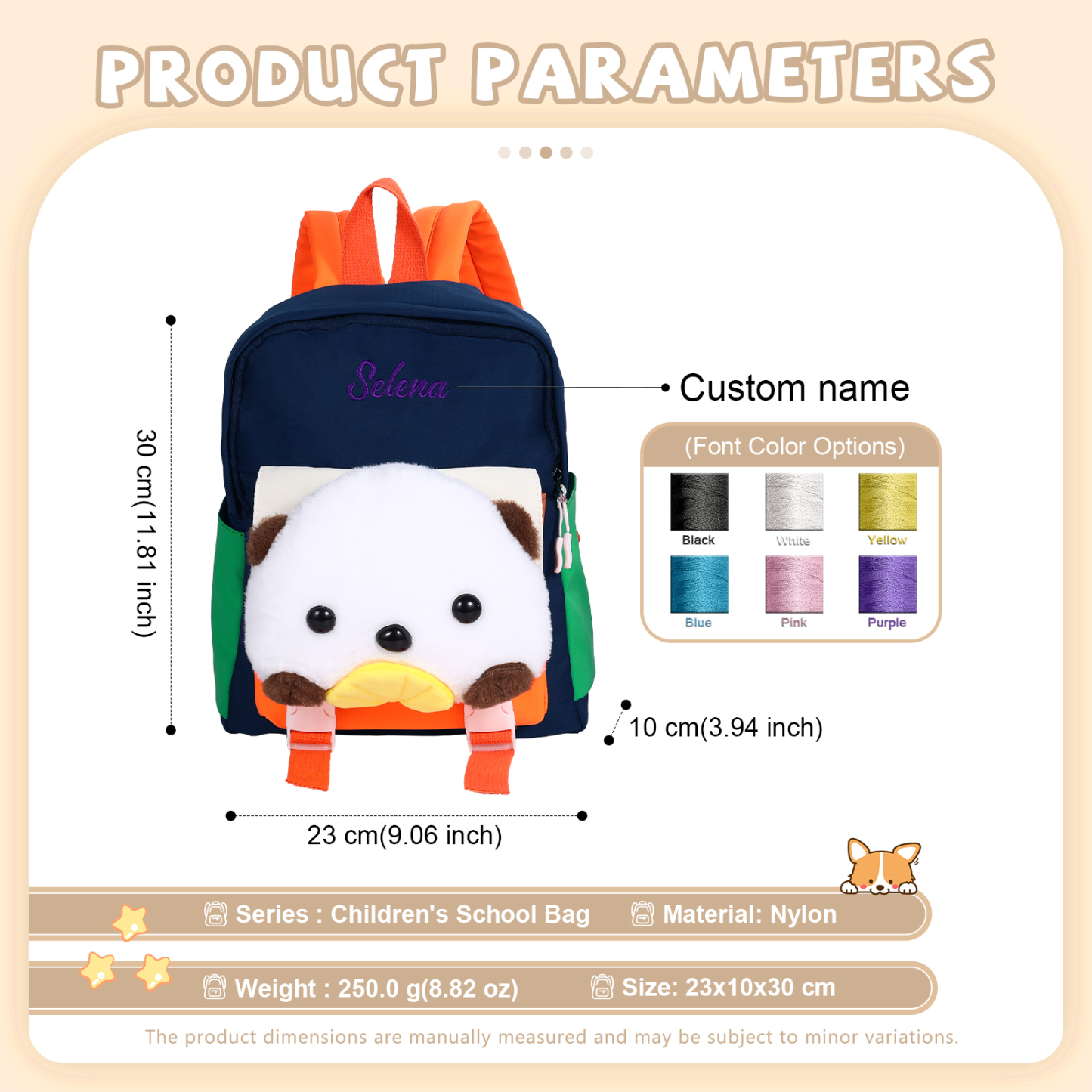 Sac à dos Enfant avec Peluche Ours, Personnalisable avec 1 Prénom et Choix de Couleur du Nom | Jessemade