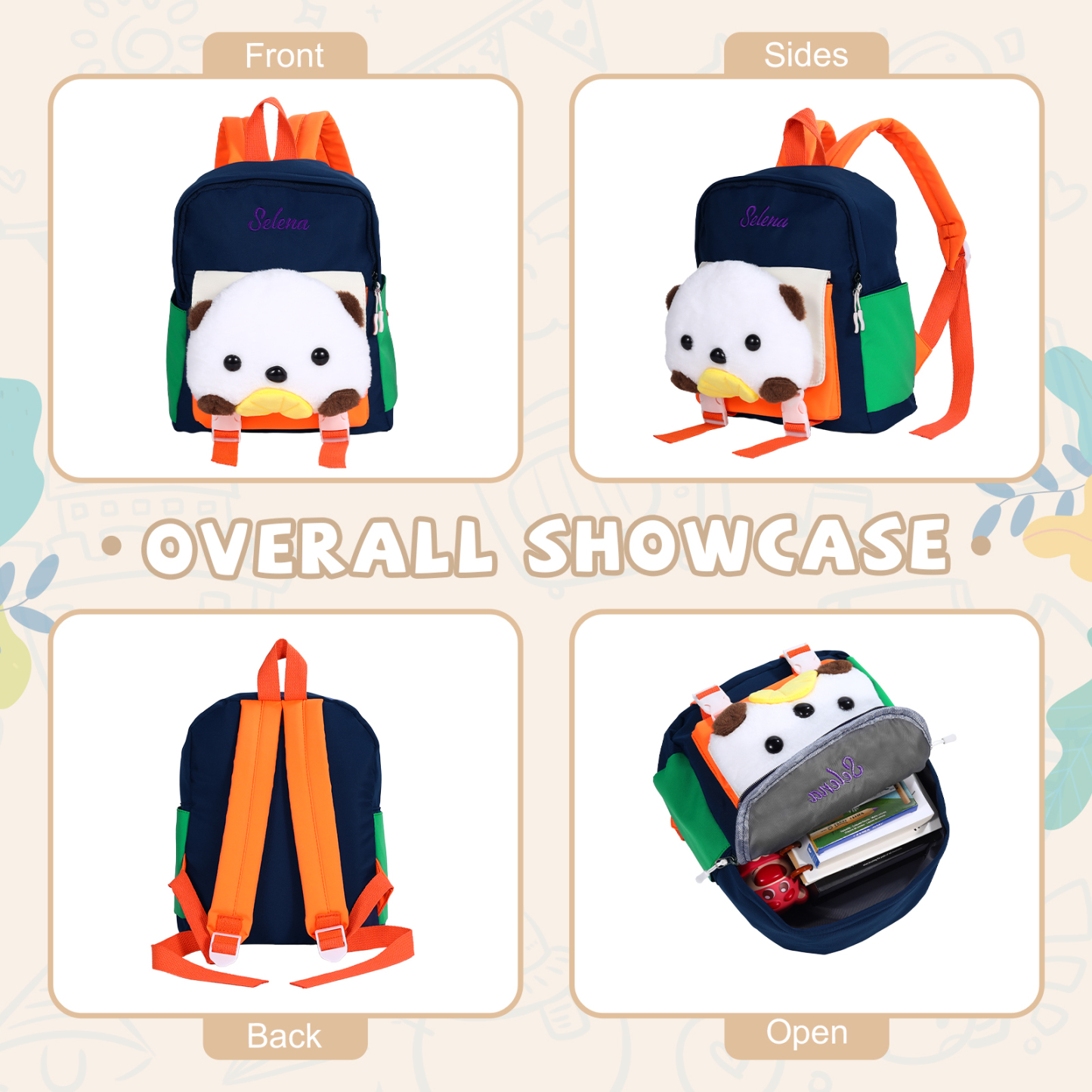 Sac à dos Enfant avec Peluche Ours, Personnalisable avec 1 Prénom et Choix de Couleur du Nom | Jessemade