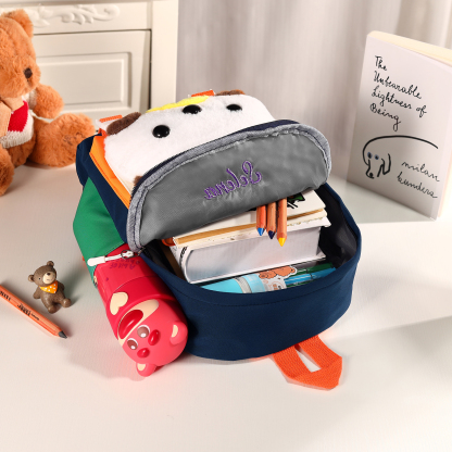 Sac à dos Enfant avec Peluche Ours, Personnalisable avec 1 Prénom et Choix de Couleur du Nom | Jessemade