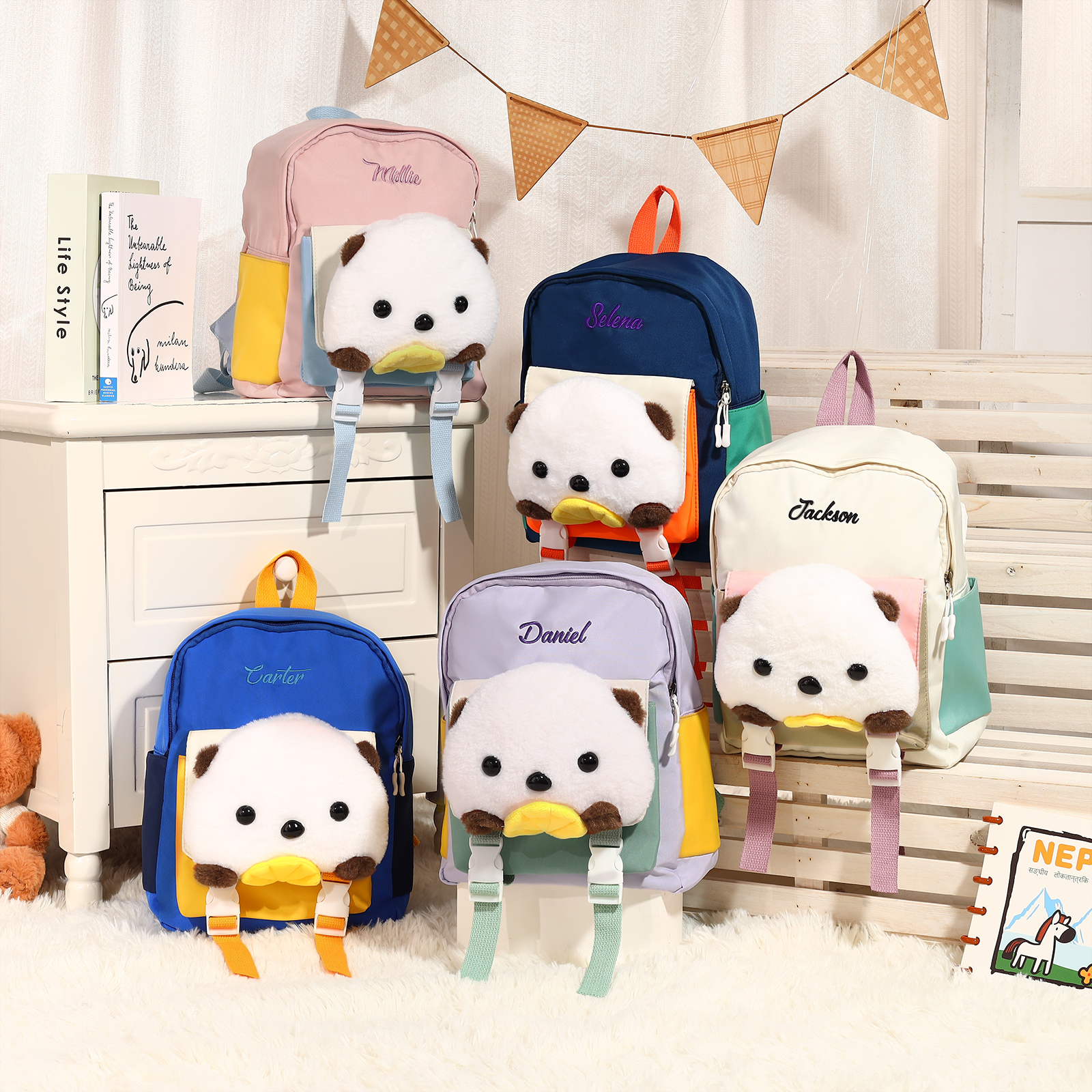 Sac à dos Enfant avec Peluche Ours, Personnalisable avec 1 Prénom et Choix de Couleur du Nom | Jessemade