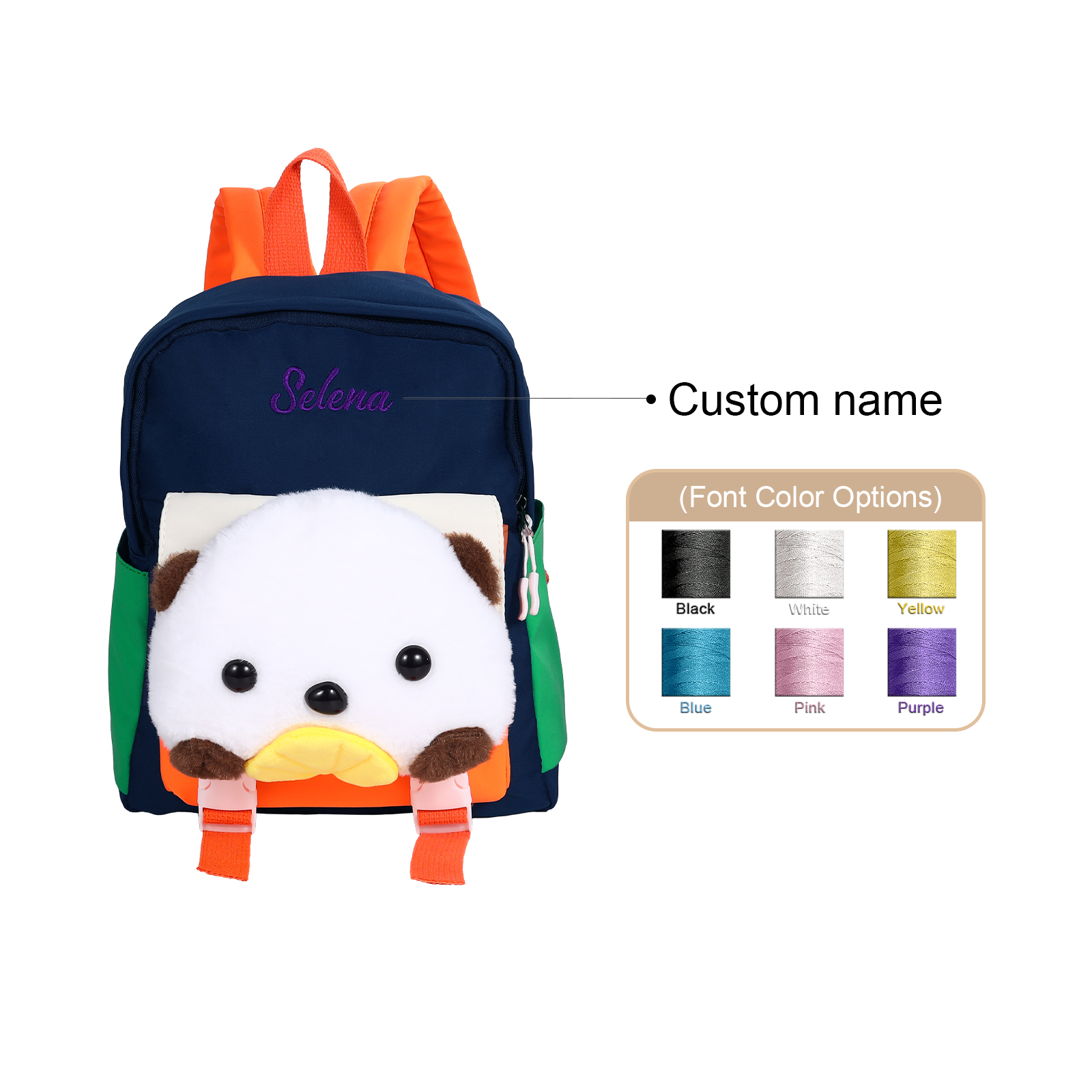 Sac à dos Enfant avec Peluche Ours, Personnalisable avec 1 Prénom et Choix de Couleur du Nom | Jessemade