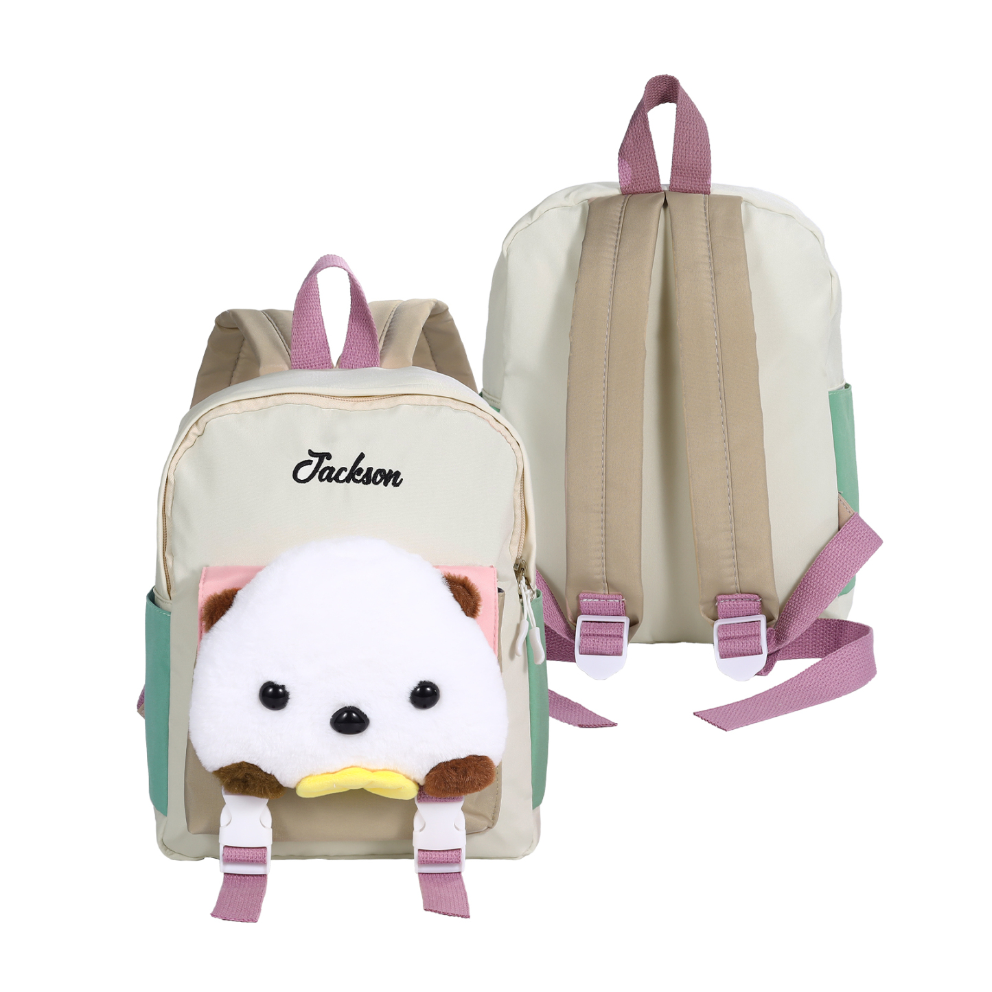 Sac à dos enfant personnalisé avec prénom couleur au choix et peluche – 5 coloris | Jessemade