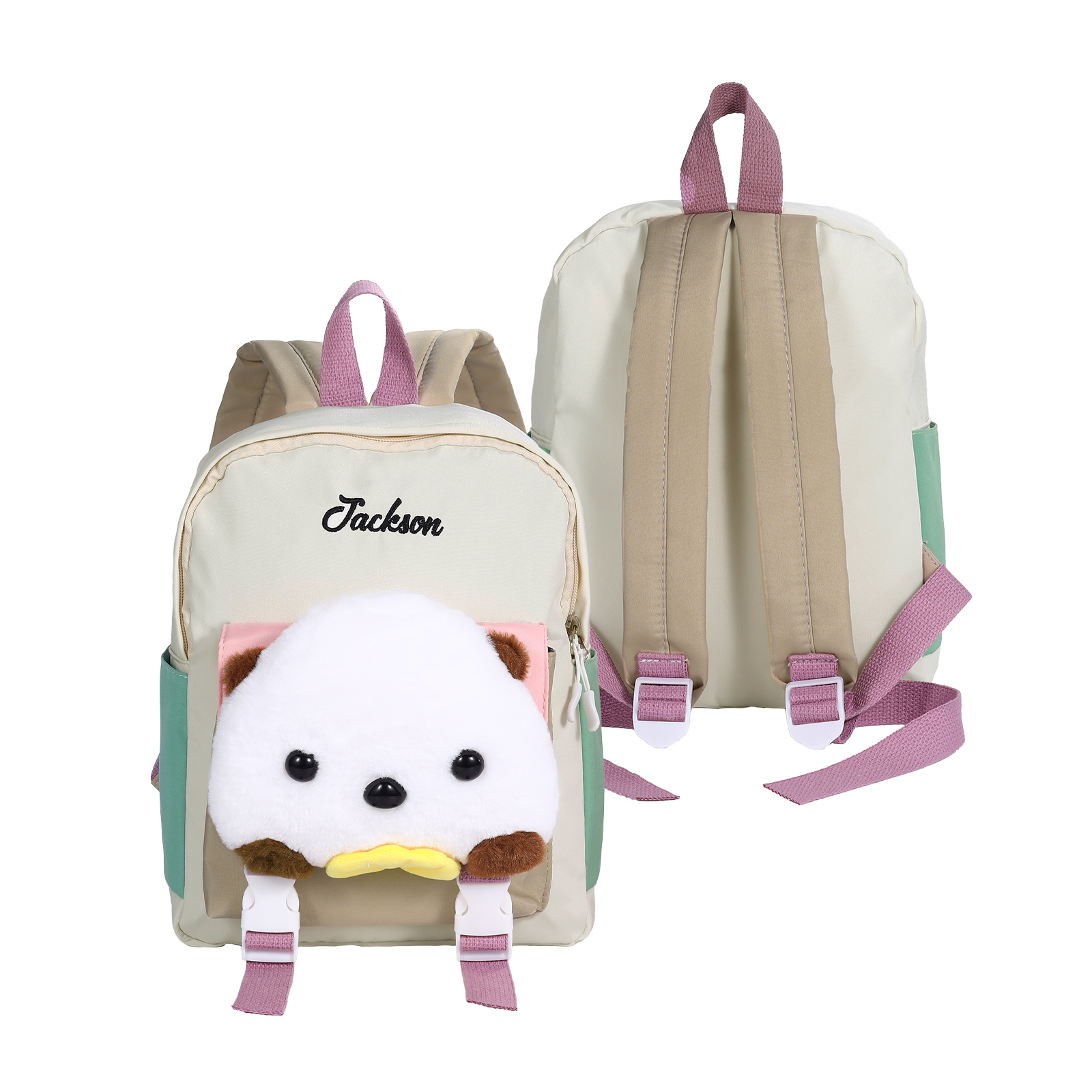Sac à dos enfant personnalisé avec prénom couleur au choix et peluche – 5 coloris | Jessemade