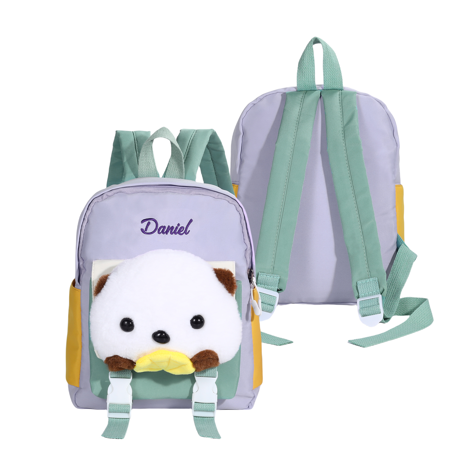 Sac à dos Enfant avec Peluche Ours, Personnalisable avec 1 Prénom et Choix de Couleur du Nom | Jessemade