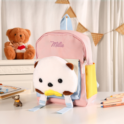 Sac à dos Enfant avec Peluche Ours, Personnalisable avec 1 Prénom et Choix de Couleur du Nom | Jessemade
