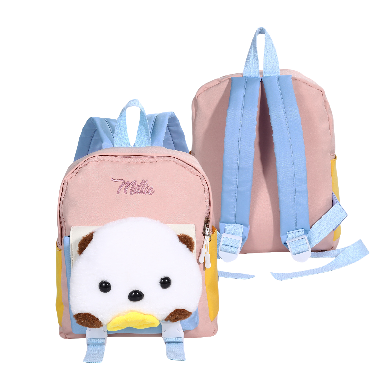 Sac à dos Enfant avec Peluche Ours, Personnalisable avec 1 Prénom et Choix de Couleur du Nom | Jessemade