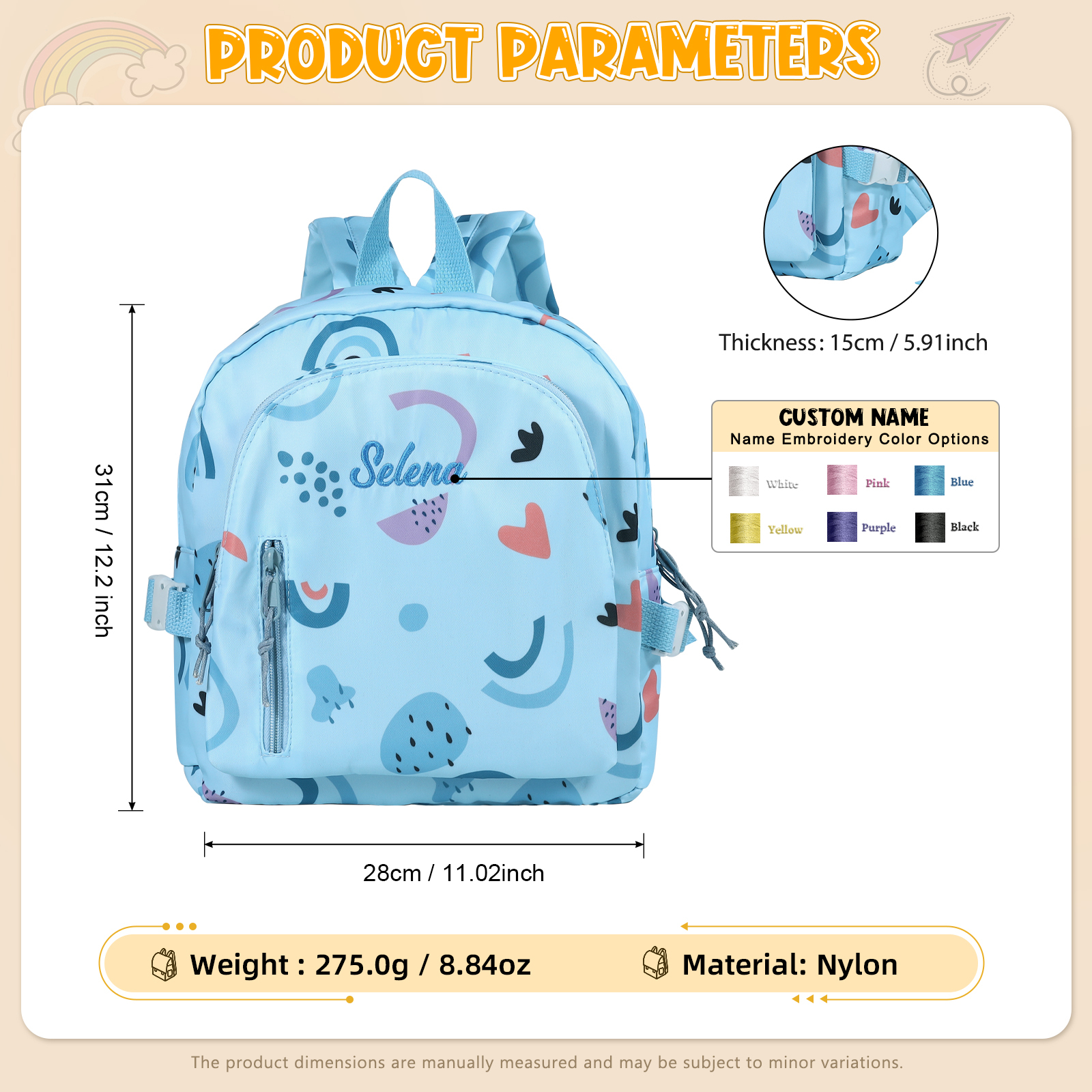 Sac à dos Enfant Personnalisable avec 1 Prénom brodé et Choix de Couleur du Nom | Jessemade