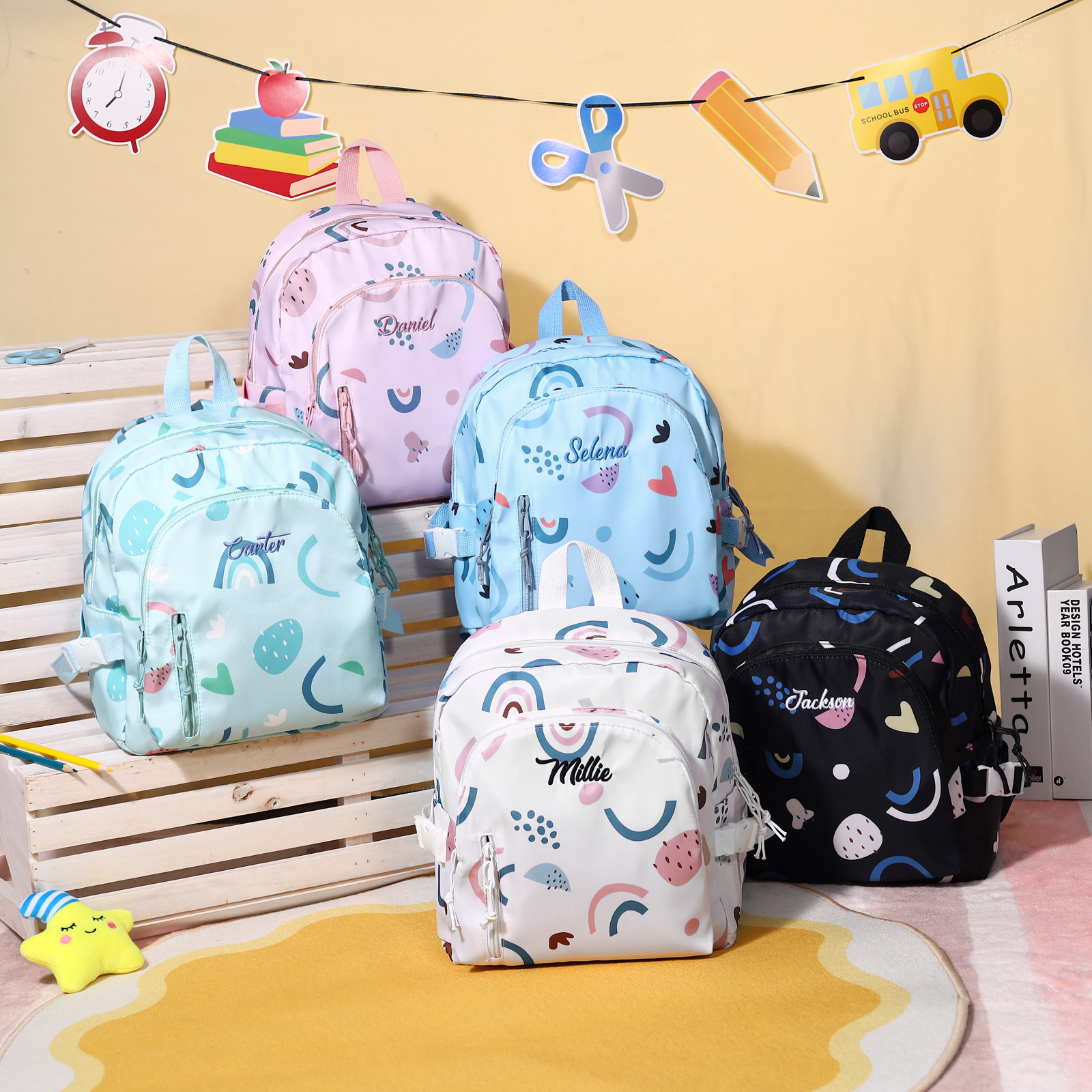 Sac à dos Enfant Personnalisable avec 1 Prénom brodé et Choix de Couleur du Nom | Jessemade