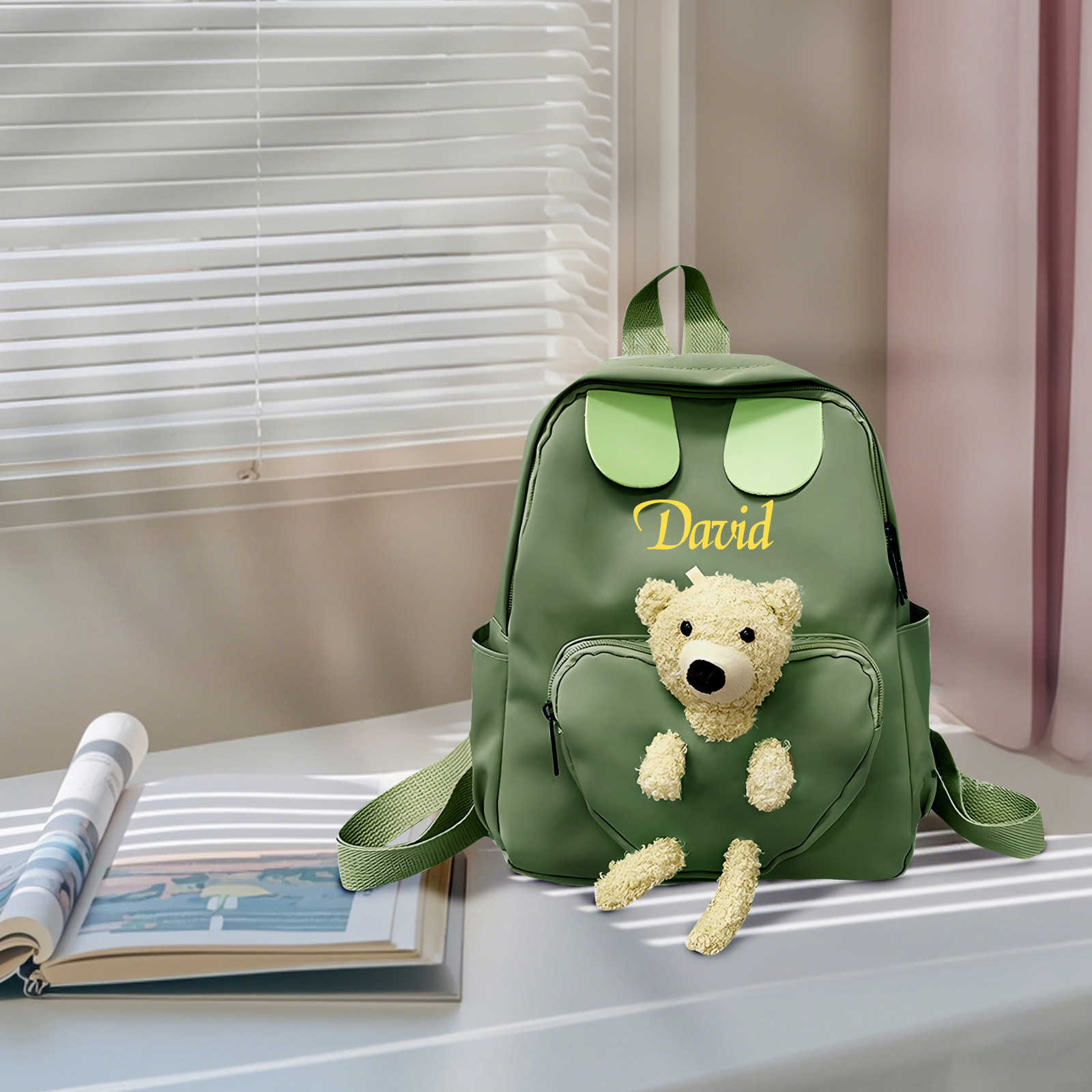 Sac à dos avec peluche ours personnalisé 1 Prénom, Couleur et Police au Choix - Cadeau pour Enfant | Jessemade