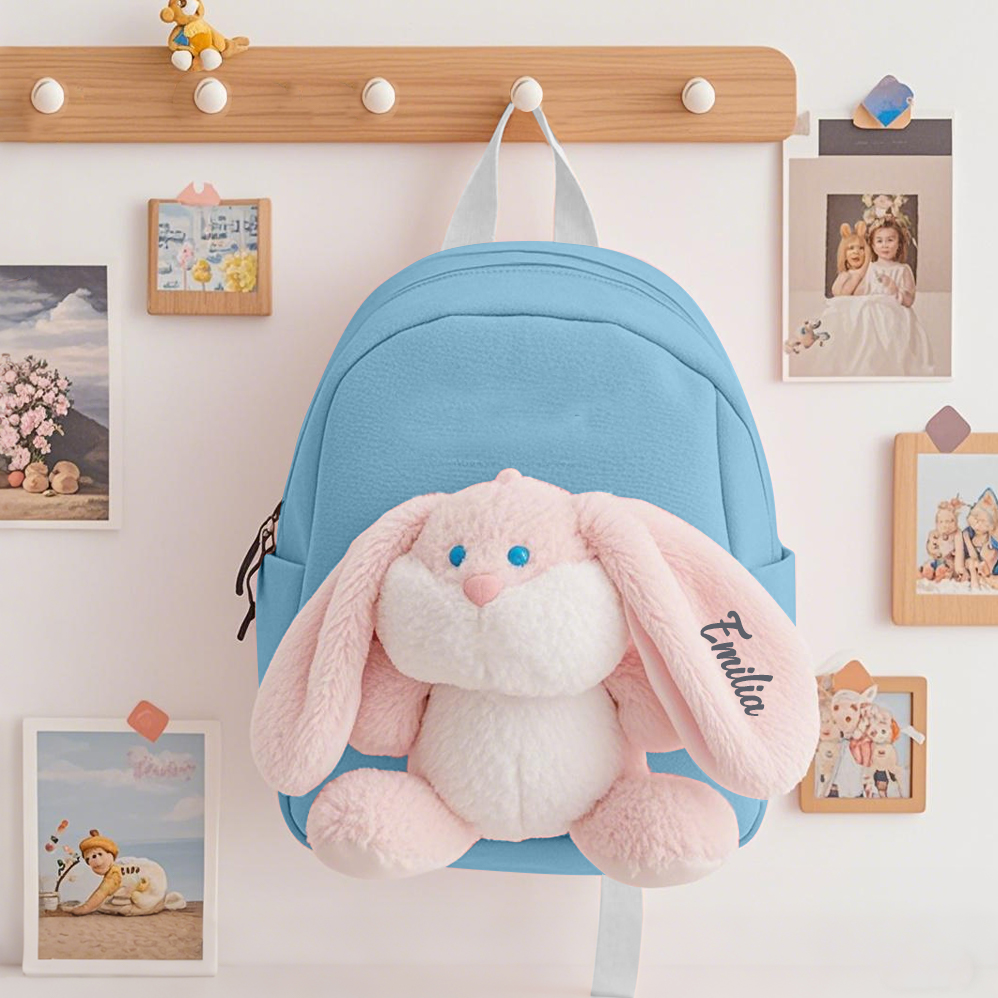 Sac à dos avec peluche lapin personnalisé 1 Prénom, Couleur au choix - Cadeau pour Enfant | Jessemade