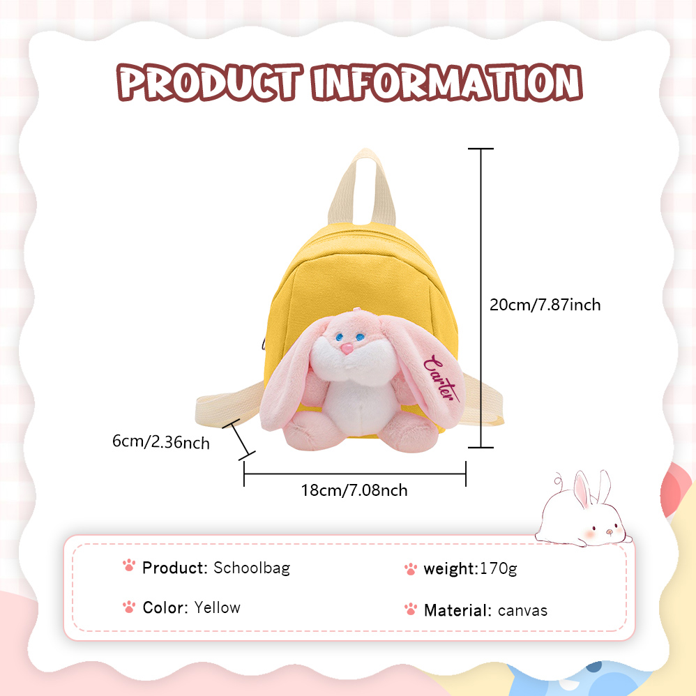 Sac à dos avec peluche lapin personnalisé 1 Prénom, Couleur au choix - Cadeau pour Enfant | Jessemade
