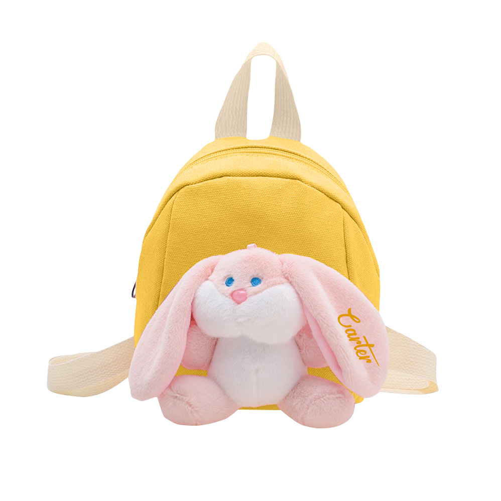 Sac à dos personnalisé enfant avec prénom et peluche lapin, 5 couleurs | Jessemade