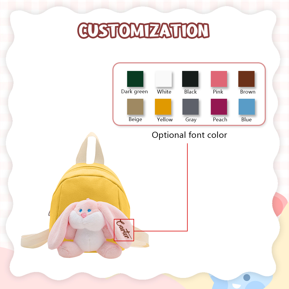Sac à dos avec peluche lapin personnalisé 1 Prénom, Couleur au choix - Cadeau pour Enfant | Jessemade