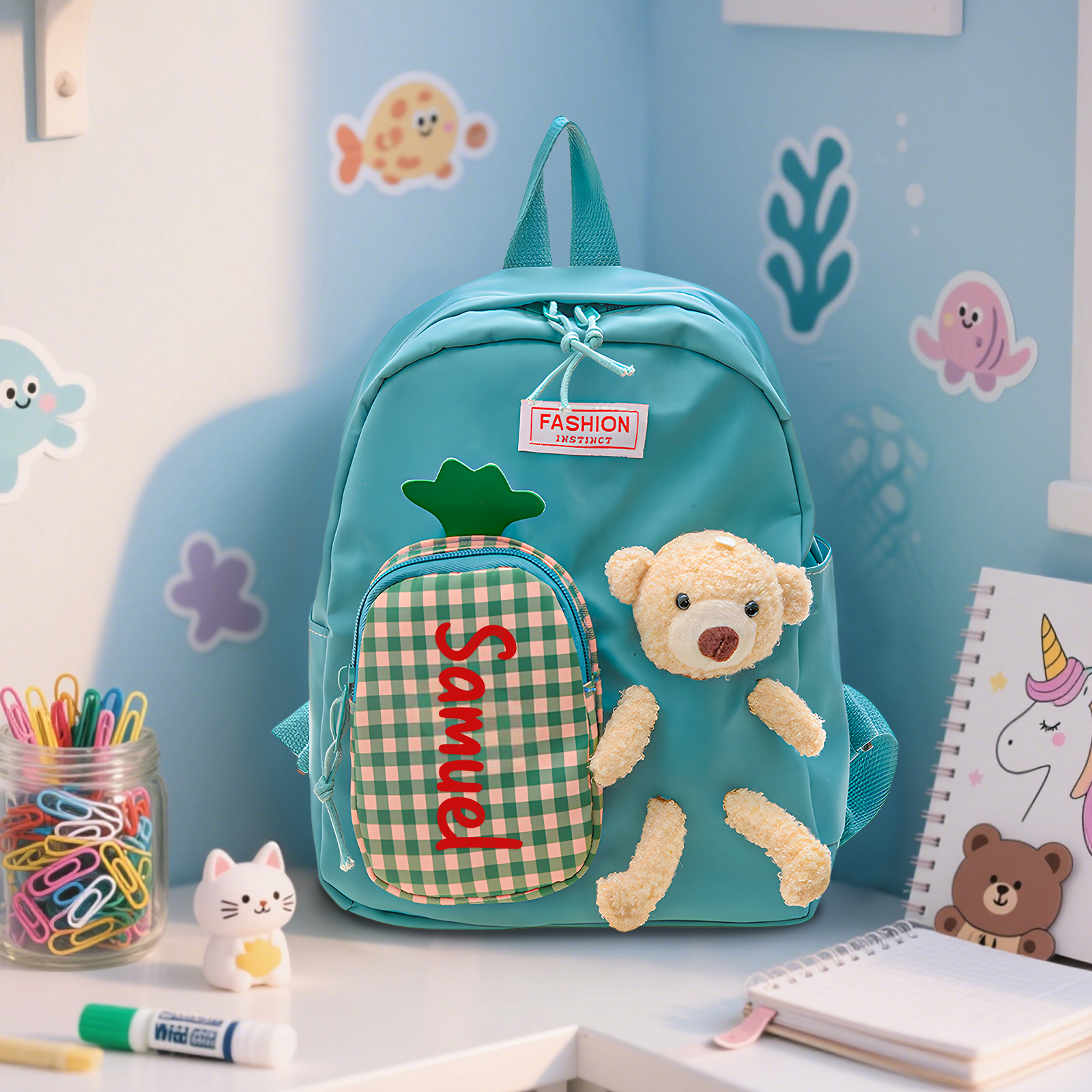 Sac à dos avec peluche ours personnalisé 1 Prénom - Cadeau pour Enfant | Jessemade