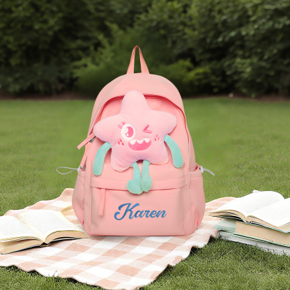 Sac à dos Enfant avec étoile Peluche, Personnalisable avec 1 Prénom et Choix de Couleur du Nom | Jessemade