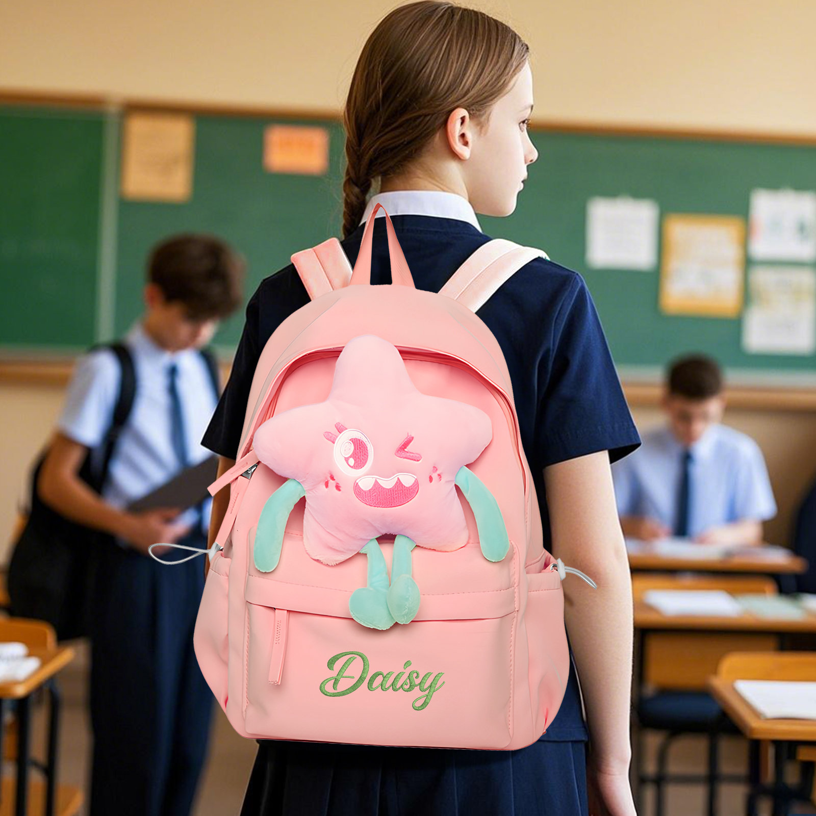 Sac à dos Enfant avec étoile Peluche, Personnalisable avec 1 Prénom et Choix de Couleur du Nom | Jessemade