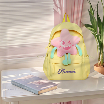 Sac à dos Enfant avec étoile Peluche, Personnalisable avec 1 Prénom et Choix de Couleur du Nom | Jessemade