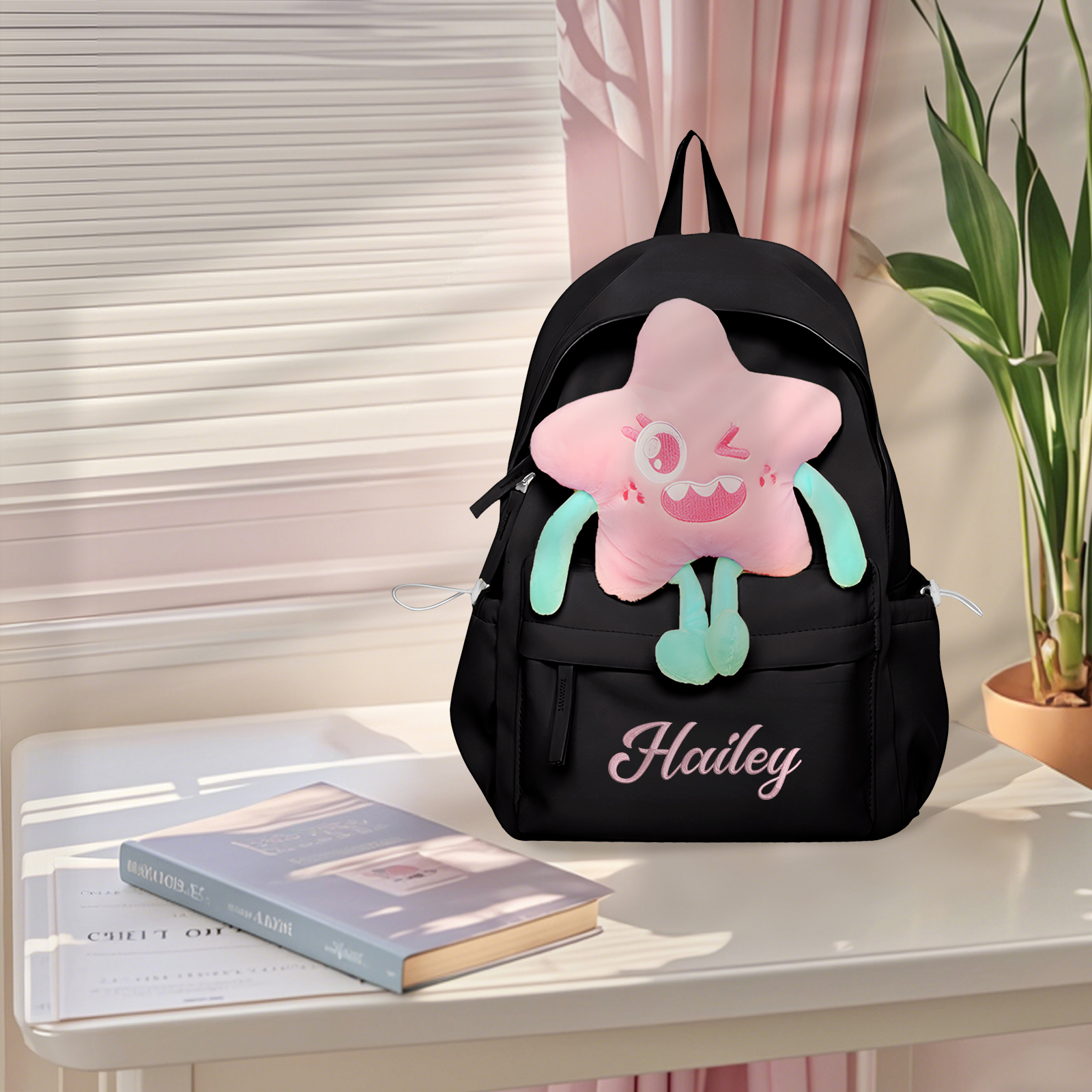 Sac à dos Enfant avec étoile Peluche, Personnalisable avec 1 Prénom et Choix de Couleur du Nom | Jessemade