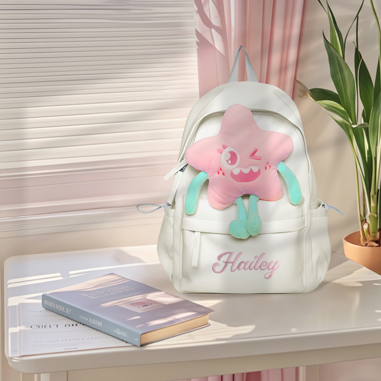 Sac à dos Enfant avec étoile Peluche, Personnalisable avec 1 Prénom et Choix de Couleur du Nom | Jessemade