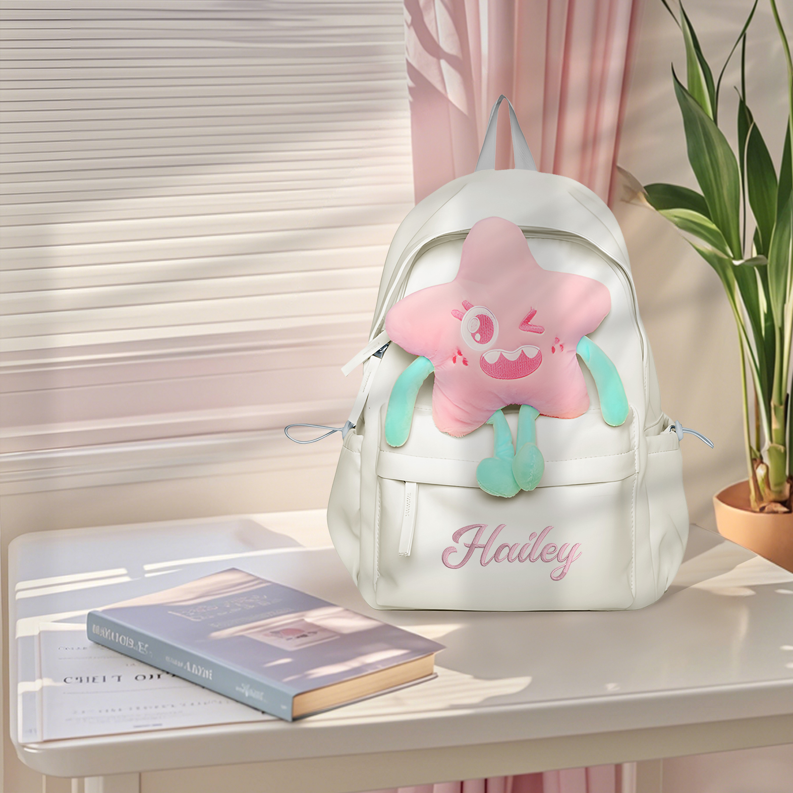 Sac à dos Enfant avec étoile Peluche, Personnalisable avec 1 Prénom et Choix de Couleur du Nom | Jessemade