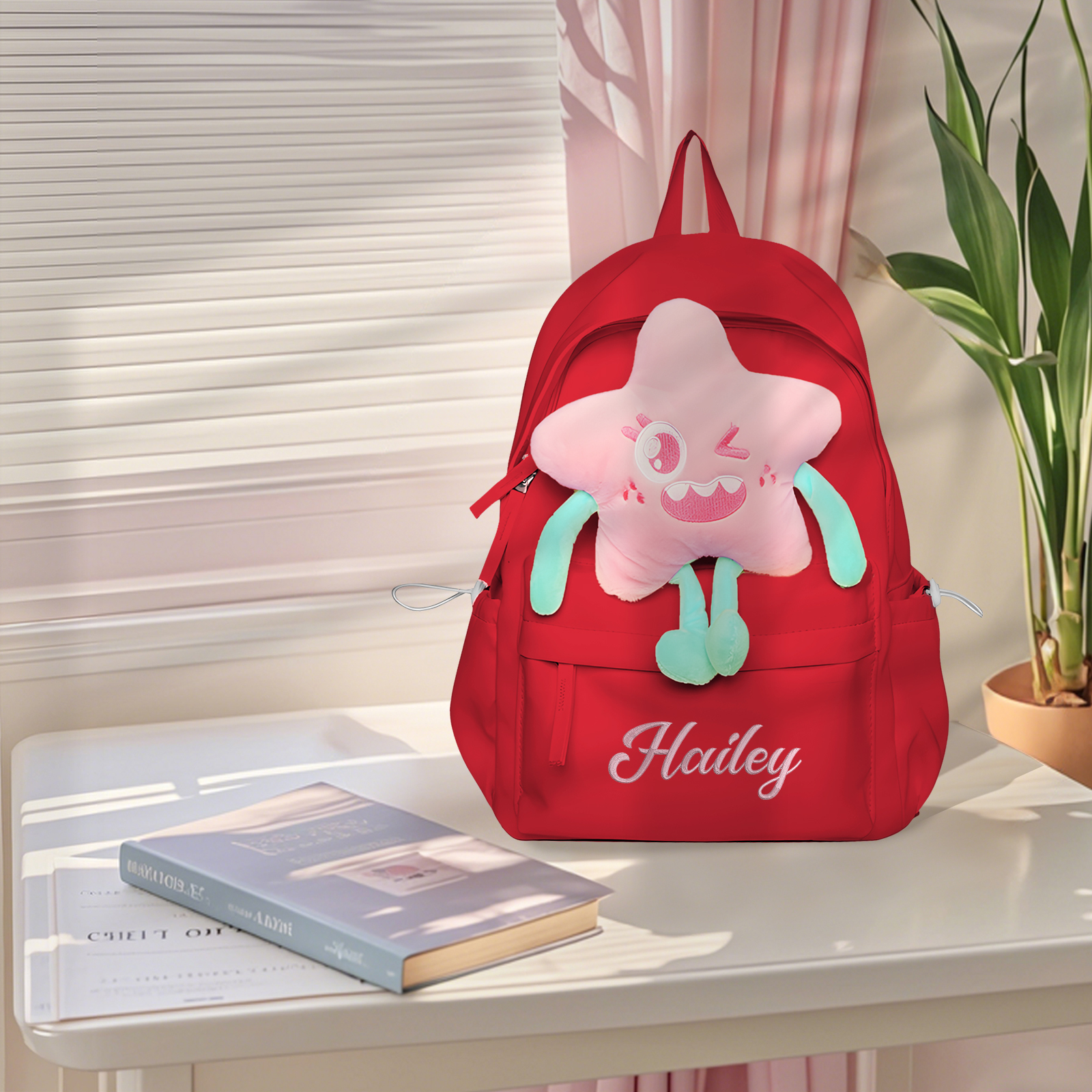 Sac à dos Enfant avec étoile Peluche, Personnalisable avec 1 Prénom et Choix de Couleur du Nom | Jessemade