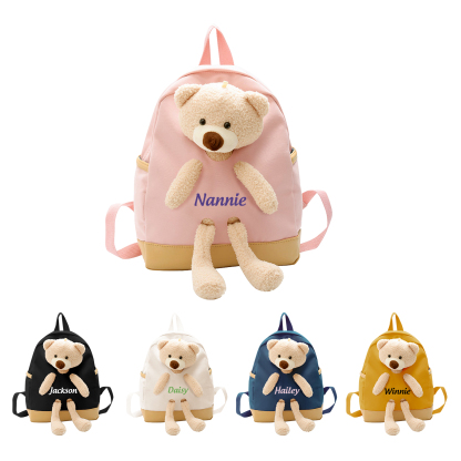 Sac à dos avec Peluche Ours personnalisé 1 Prénom, Couleur au Choix - Cadeau pour Enfant | Jessemade