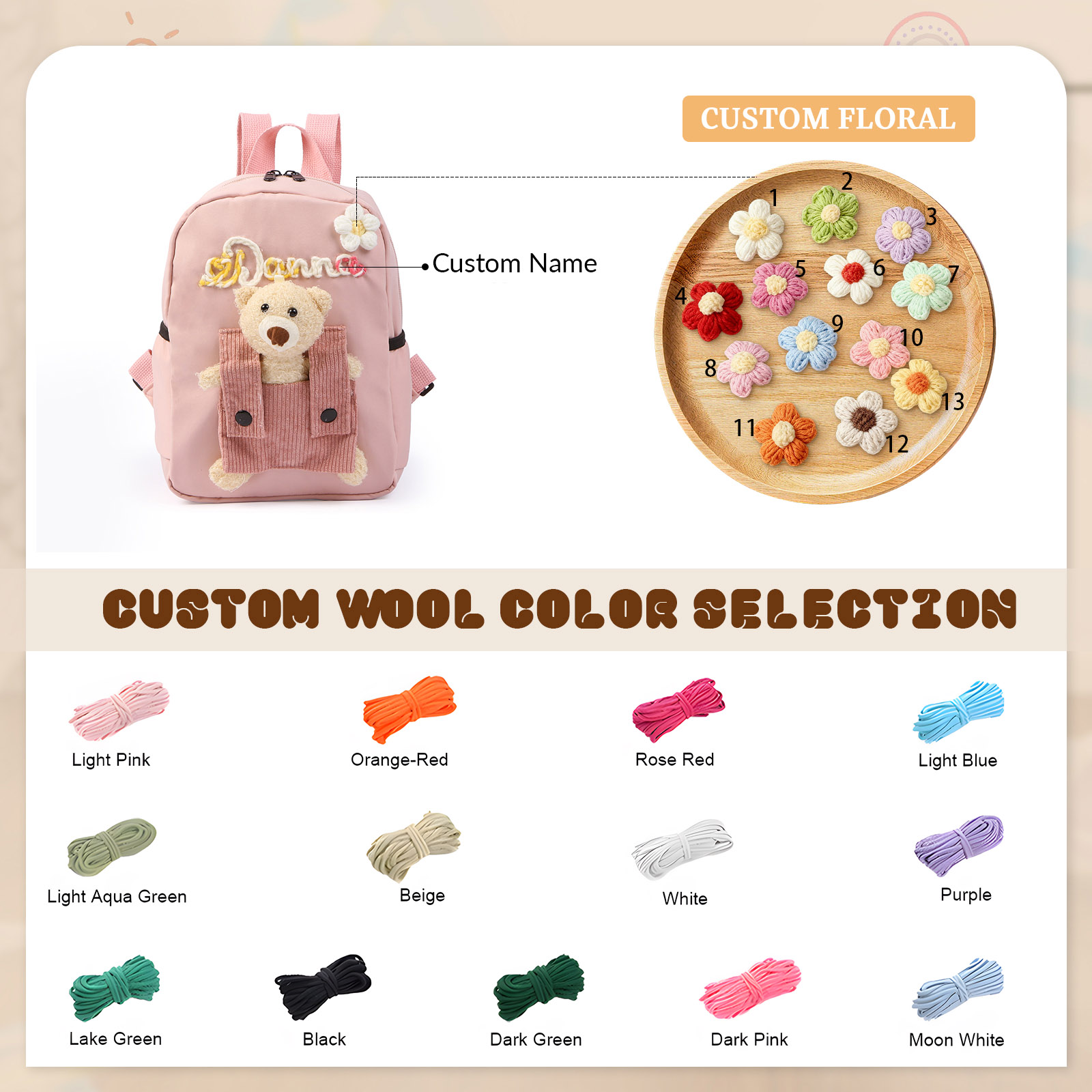 Sac à Dos Peluche Ourson Personnalisable avec Prénom et Couleurs au choix | Cadeau Rentrée Scolaire pour Enfant | Jessemade