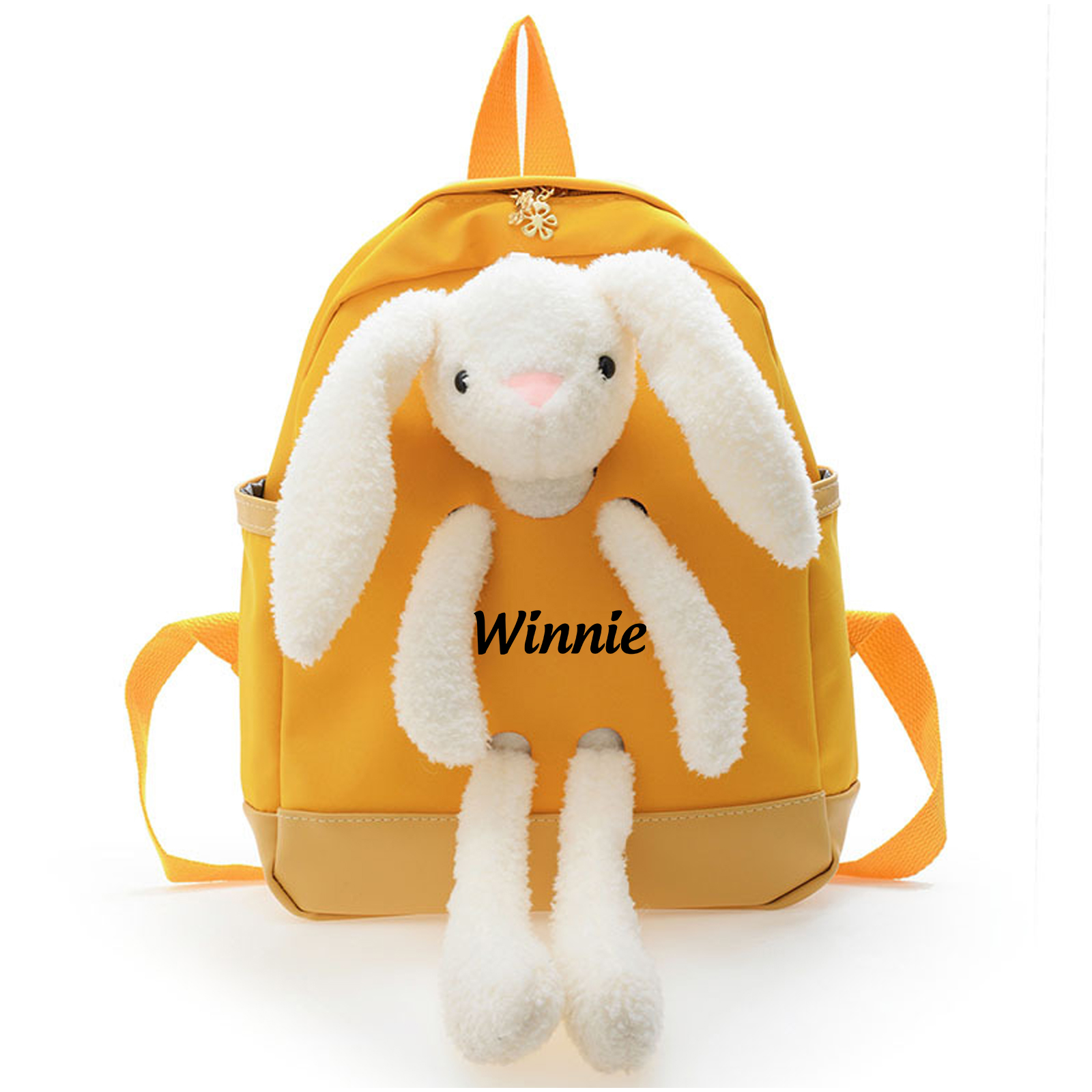 Sac à dos Enfant avec Peluche Lapin, Personnalisable avec 1 Prénom et Choix de Couleur du Nom | Jessemade