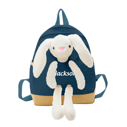 Sac à dos Enfant avec Peluche Lapin, Personnalisable avec 1 Prénom et Choix de Couleur du Nom | Jessemade