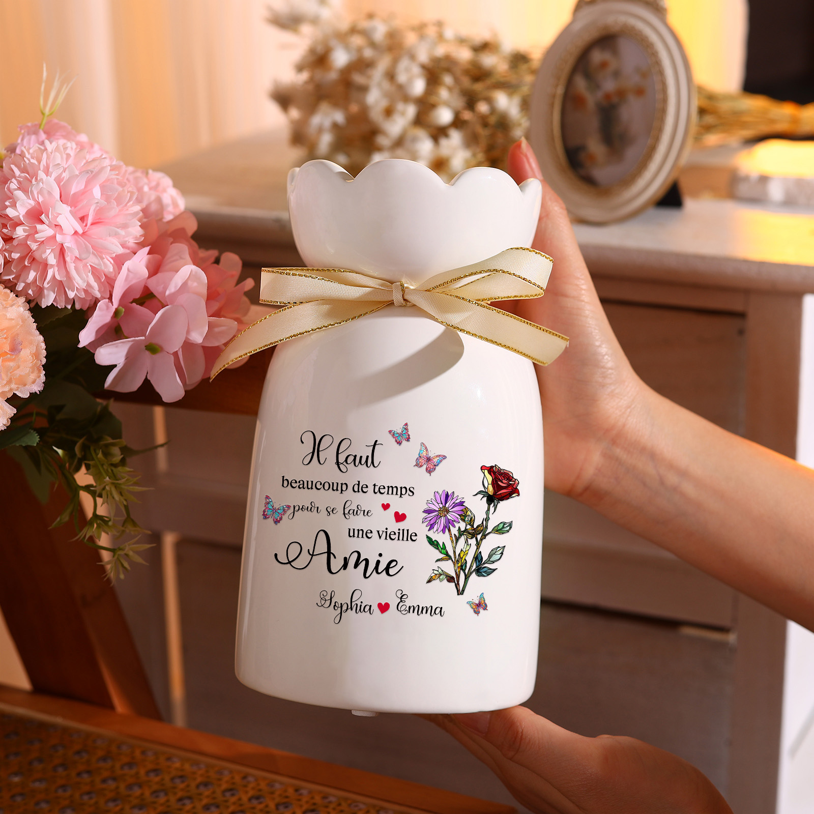 À Meilleure Amie - Vase Personnalisé 2 Prénoms et Fleurs de Naissance en Céramique  Cadeau pour Sœur ou Amie | Jessemade