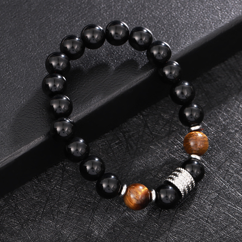 Bracelet Homme en Perles Noires avec Accents Rouges ou Bruns – Élégance Masculine | Jessemade