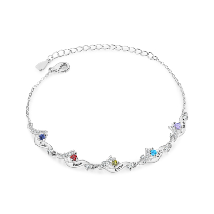 Bracelet personnalisé pour femme avec 2 à 5 prénoms et pierres de naissance