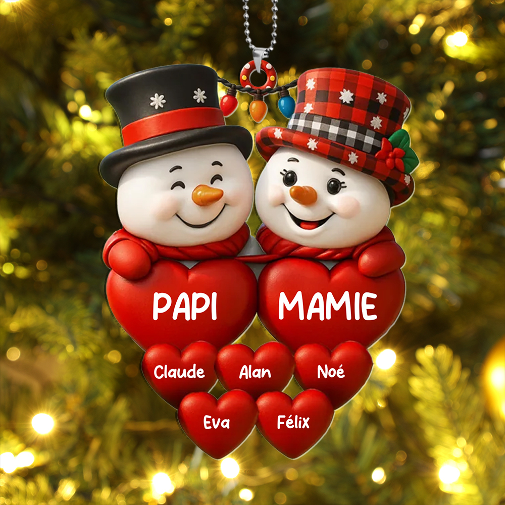 Décoration Sapin Noël Bonhommes de Neige Personnalisé avec Noms de la Famille