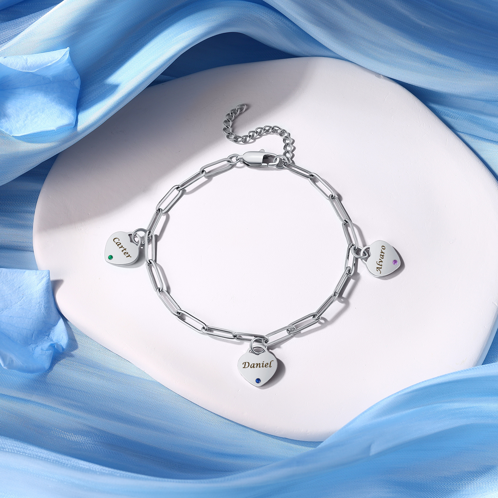 Bracelet de Cheville personnalisée avec Pendentif Cœur et Pierre de Naissance