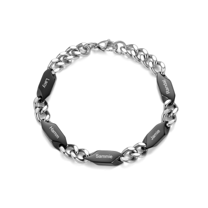 Bracelet Homme Personnalisé Gourmette en Acier Inoxydable avec 1 à 5 Prénoms Gravés – Cadeau Unique pour Papa, Mari ou Famille