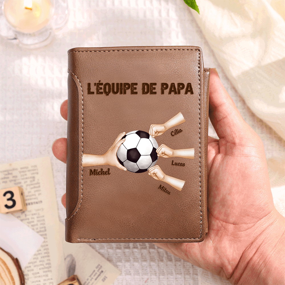 Portefeuille Homme Personnalisé – Motif Équipe de Papa avec 2 à 6 Prénoms et Poings