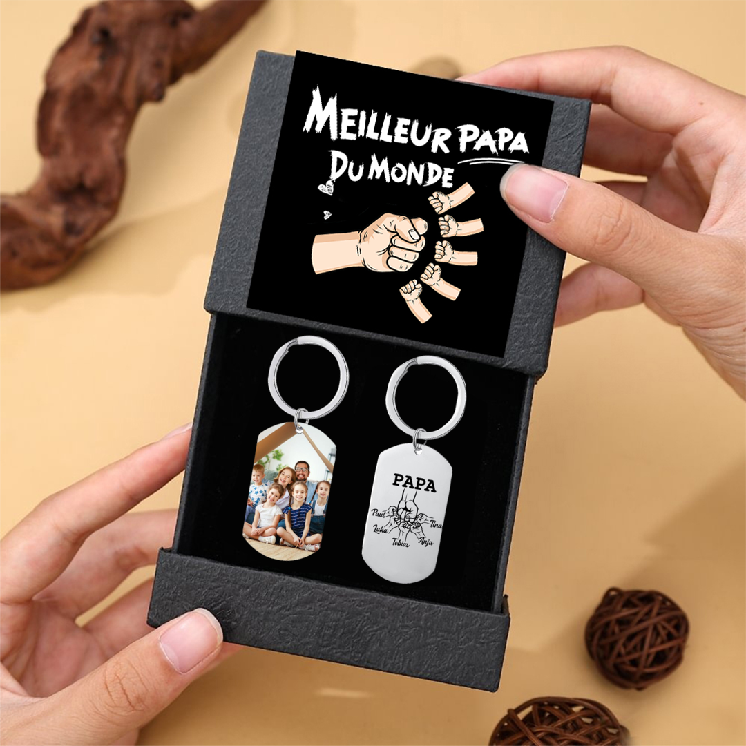 À mon Papa - 1-5 Noms Porte-Clés Poings Personnalisés avec Photo | Cadeau Fête des Pères | Jessemade