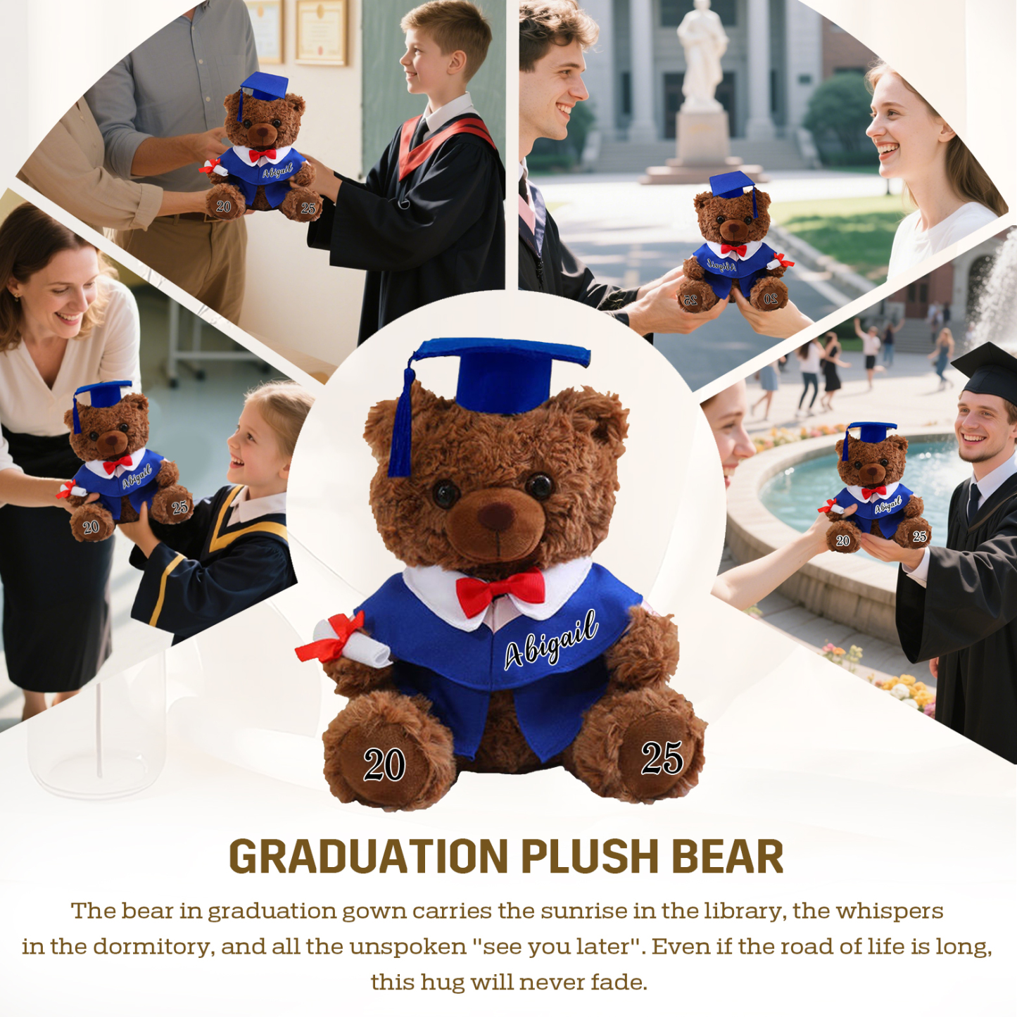 Ours Brun en Peluche Personnalisé de Graduation avec Prénom et Date | Jessemade